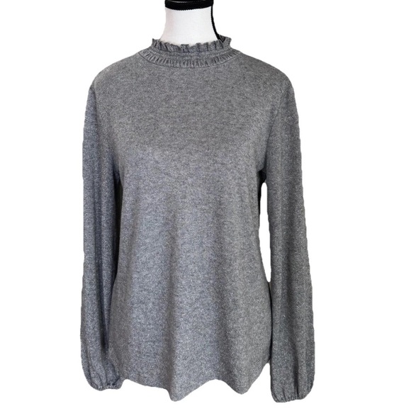 Talbots Women’s Small Black Velvet Tie Smocked Neck Top Gray Metallic Coquette - Picture 1 of 5